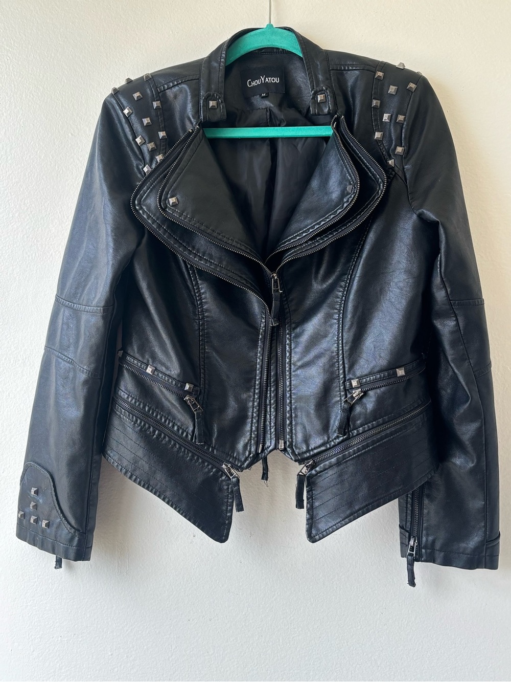 Black Studded Faux-Leather Moto Jacket